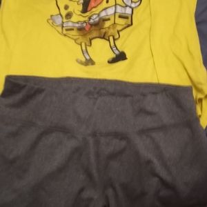 SpongeBob shirt and yoga shorts